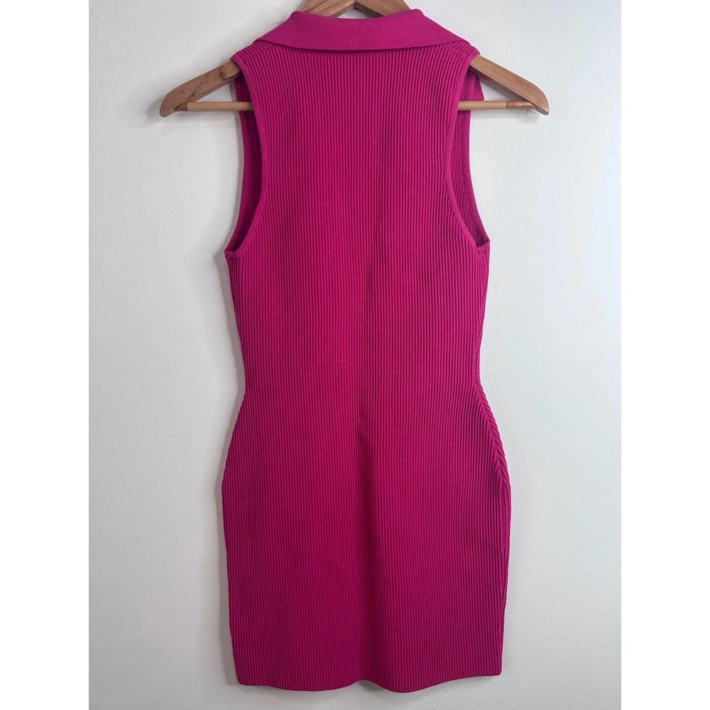 Aritzia Babaton Magenta Pink‎ Ribbed Collar Sleeveless Bodycon Dress Sz S Sculpt